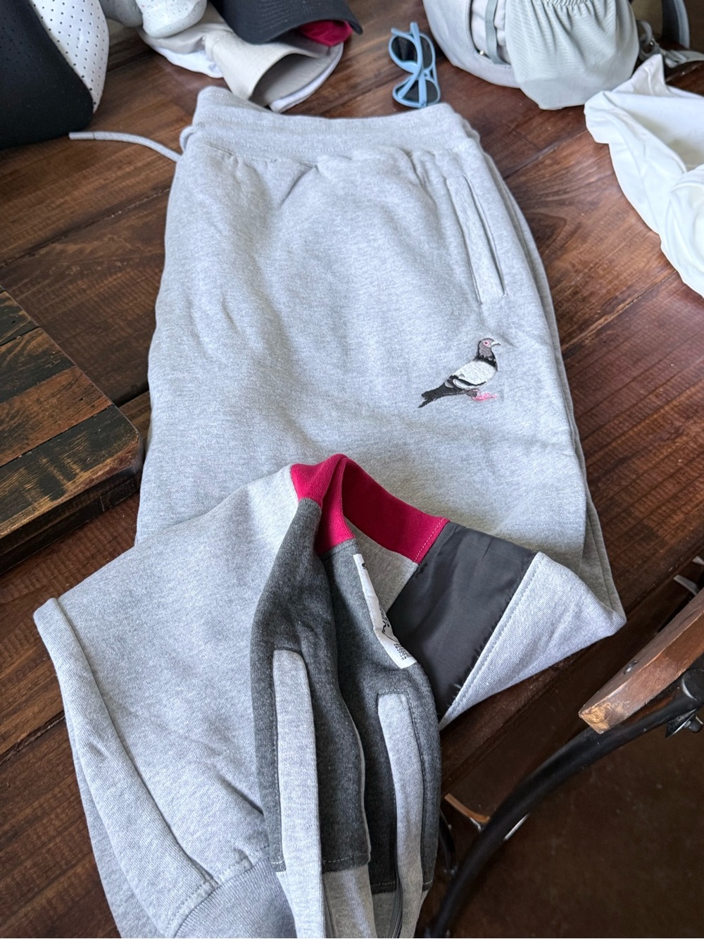 Staple Gray Sweatpants with Pigeon Embroidery